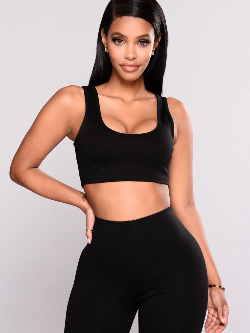 Fashion Nova Black 2 Piece Capri Leggings Set Small NWOT - Picture 2 of 3